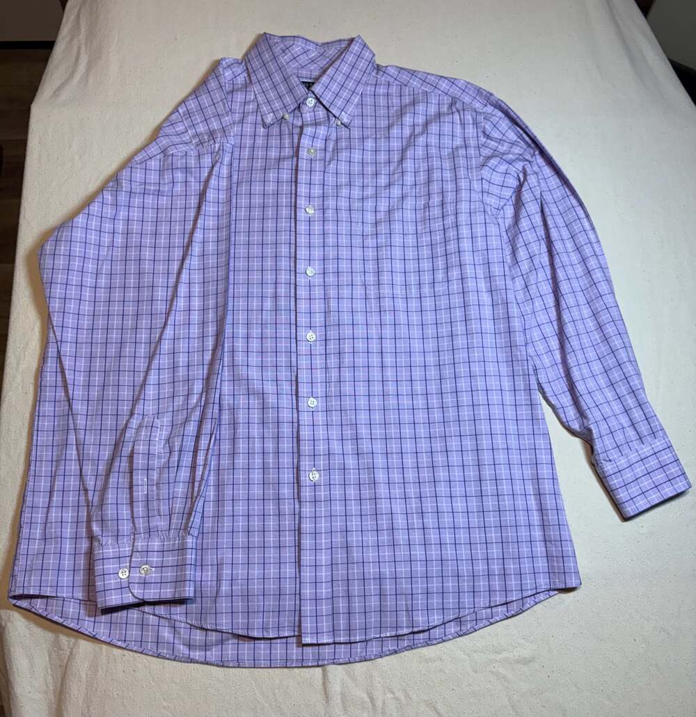 Club Room Men's Long Sleeve Button Down Shirt Purple Plaid 16 1/2 32-33